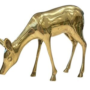 Vintage Solid Brass Grazing Deer Figurine MCM Hollywood Regency Heavy 7.5" Gold
